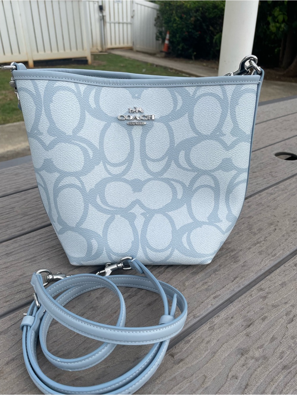 Coach Ice Blue Signature City Bucket  Bag with Removable Strap